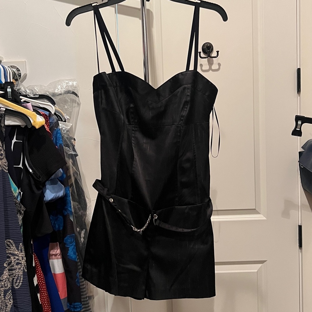 Guess Black Satin Dress with Chain Accent